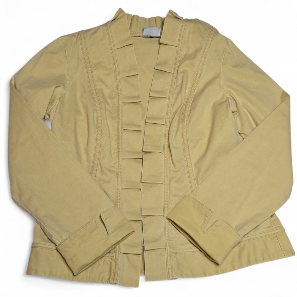 Chicos Butter/Soft Yellow Ruffle Jacket Sz 1/ Sz Medium